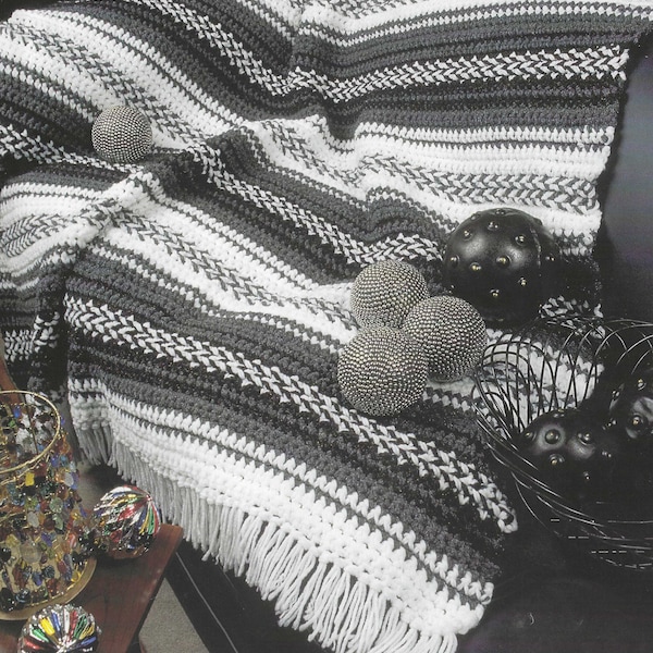 CROCHET PATTERN Herringbone Blanket Southwestern Throw Striped Afghan