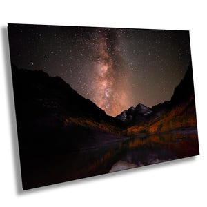 Milchstraße Spiegelung und weinrote Glocken, Herbstfarben Foto, Colorado Herbst Leinwand, Bergwand Kunst, Espe Kunst, Herbstfarben, Starlink