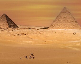 Giza Pyramids Canvas Art - Sunset View of Ancient Egypt