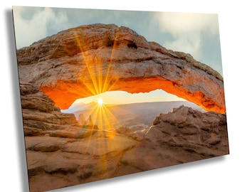 Mesa Arch Sunrise Photo, Canyonlands National Park, Vibrant Orange Pink Sky, Glowing Rock Formation, Nature Wall Decor, Premium Glossy Print
