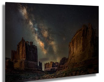 Milky Way Starry Night, Utah Desert Sky, Celestial Photo, Sandstone Giants, Night Landscape, Premium Print, Ready to Hang Wall Art