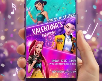 Invitación Digital Huntrix Kpop | Kumpleaños Niña | Fiesta Pop Coreano