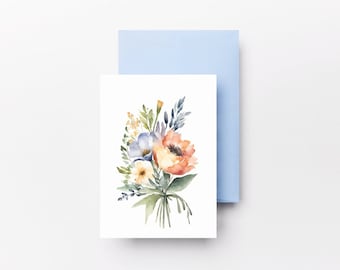 Two foldable greeting cards with flowers, digital download, printable cards, size 10,5 cm x 15 cm.