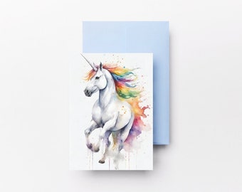 Two foldable greeting cards with unicorns, digital download, printable cards, size 10,5 cm x 15 cm.