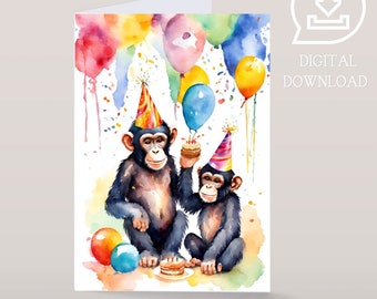 Two cute foldable birthday cards, digital download, printable birthday cards, size 10,5 cm x 15 cm.