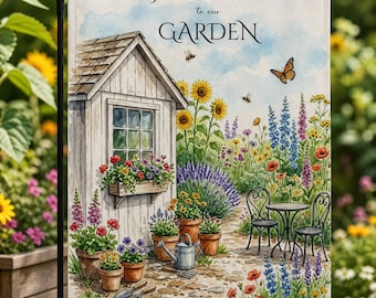 Watercolor Garden Flag  | Custom Cottagecore Welcome Sign | Floral Potting Shed Yard Art | Personalized Outdoor Decor