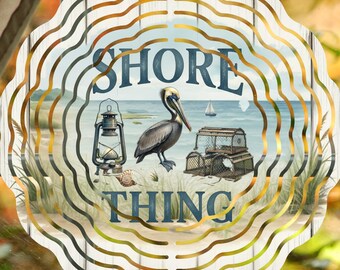Shore Thing Pelican Wind Spinner PNG, Vintage Nautical Beach House Decor, Digital Sublimation Download