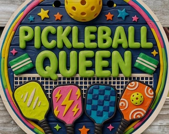 Pickleball Queen Aluminum Sign | 3D Clay Art Style Metal Decor