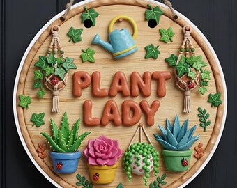 Plant Lady Sign | 3D Succulent Garden Wall Art, Whimsical Greenhouse Decor