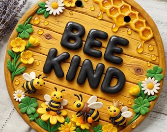 Bee Kind Door Sign | 10" Round Aluminum Honeybee Decor, Bumblebee Wall Art