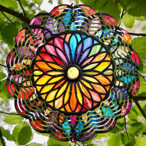 Stained Glass Style Wind Spinner: Mandala Garden Decor