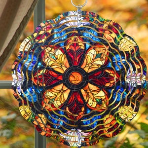 Daisy Faux Stained Glass Wind Spinner, Floral Garden Decor, Handmade Sun Catcher, Outdoor Spinner Art, Unique Gift for Nature Lovers