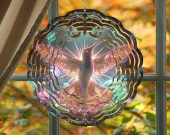 3D Hummingbird Kinetic Metal Wind Spinner | Whimsical Yard Art Garden Decor