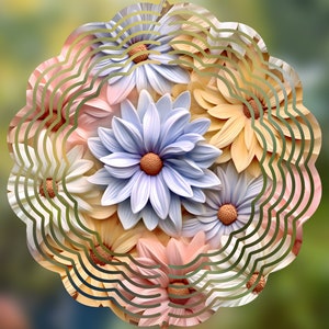 3D Daisies Wind Spinner | Metal Garden Art Sculpture | Outdoor Kinetic Flower Decor
