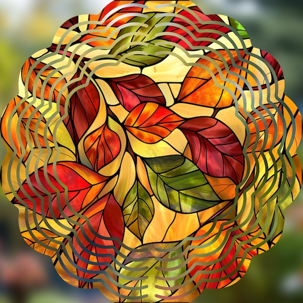Stained Glass Look Fall Leaves Wind Spinner | Autumn Garden Decor