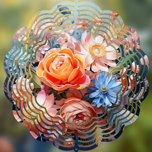 Vibrant Floral Wind Spinner | Handcrafted Metal Garden Art | Outdoor Kinetic Decor