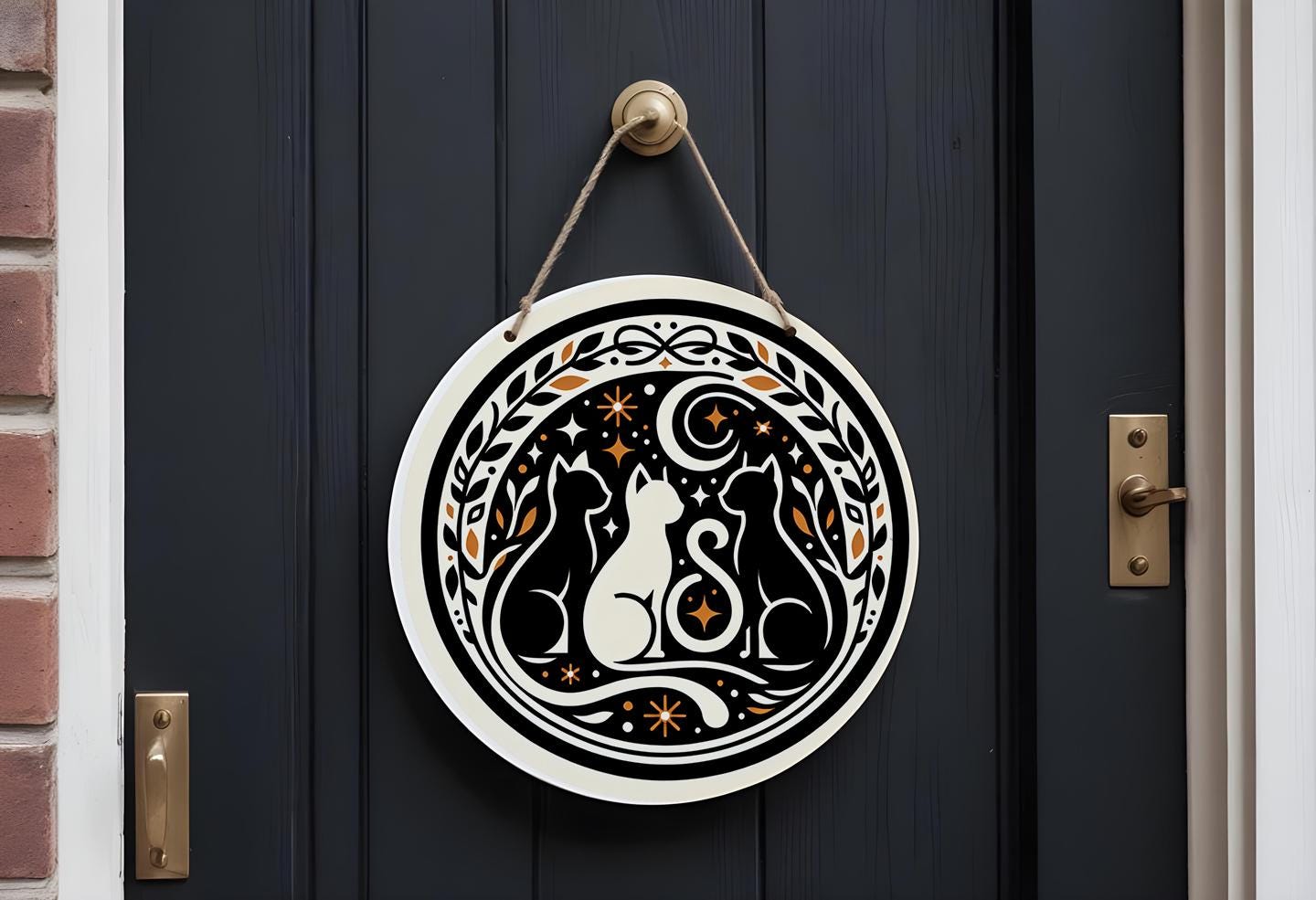 Celestial Cats Door Wreath Sign: Whimsical Moon & Stars Decor - Etsy