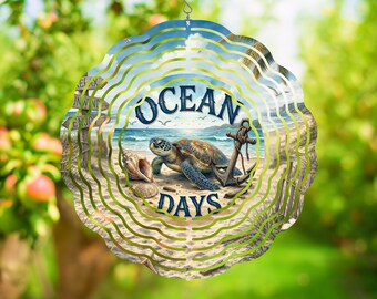 Sea Turtle Wind Spinner | Kinetic Beach Yard Art, Ocean Coastal Garden Decor