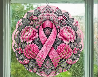 Breast Cancer Awareness Wind Spinner, Pink Ribbon Peony Garden Decor, Cancer Survivor Gift, Kinetic Yard Art