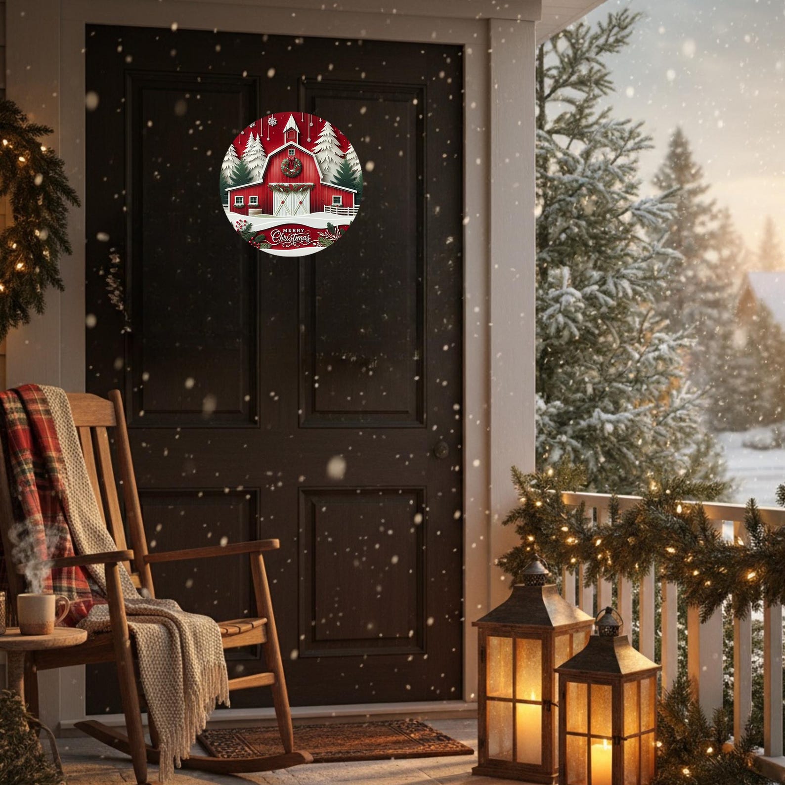Red Barn Merry Christmas Door Sign, Country Farmhouse Holiday Wall ...