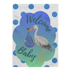 Welcome Baby Boy Garden Flag, Personalized Birth Announcement, New Baby Yard Sign, Custom Newborn Decor, Blue Outdoor Banner