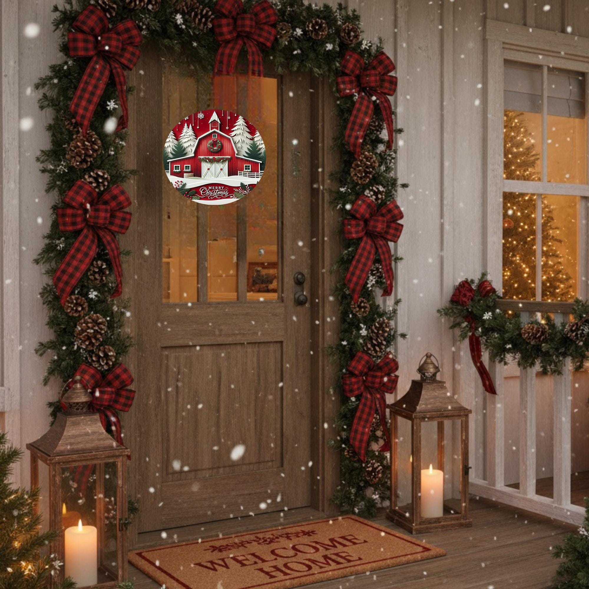 Red Barn Merry Christmas Door Sign, Country Farmhouse Holiday Wall ...