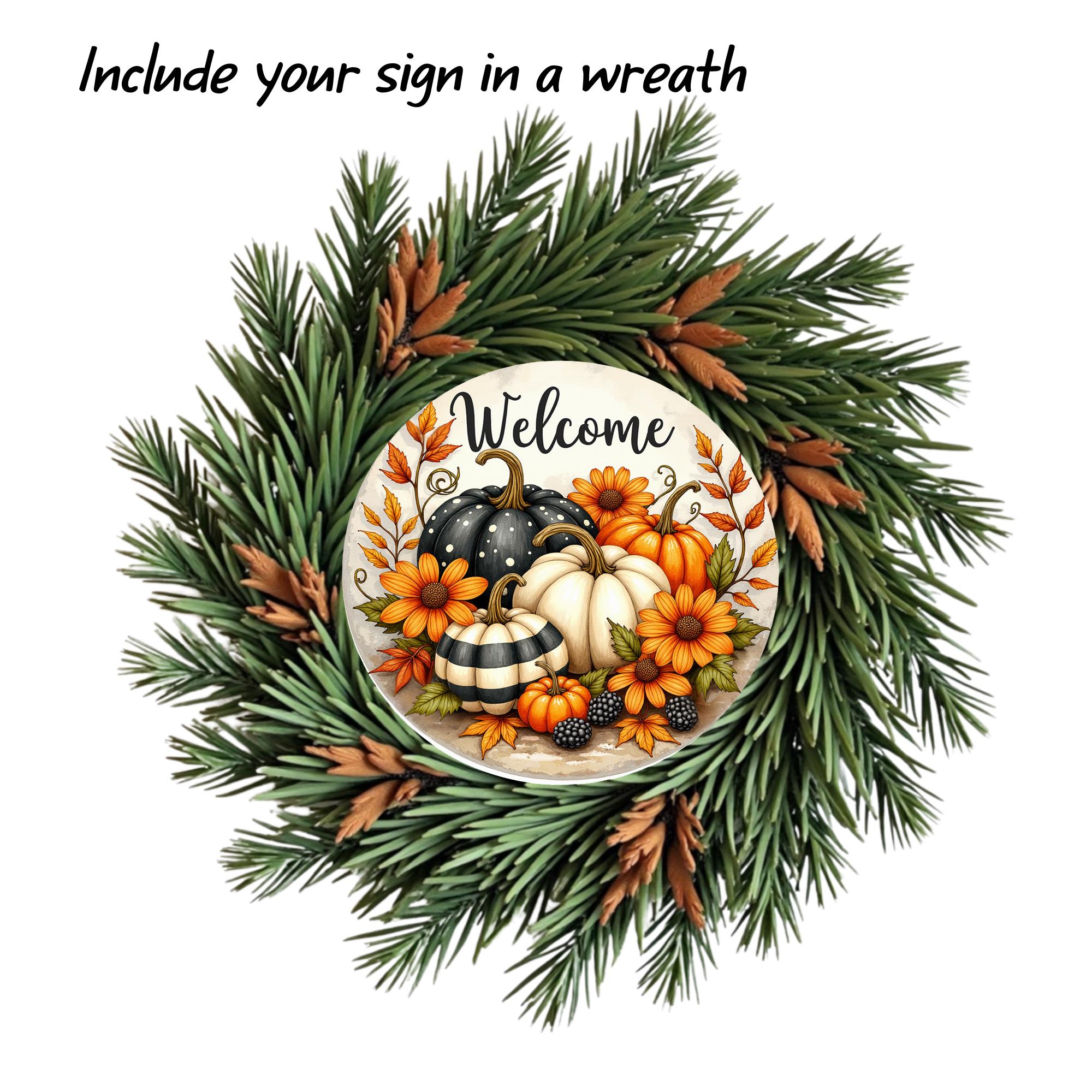 Fall Welcome Door Sign: Pumpkin and Sunflower Round Sign for Front ...