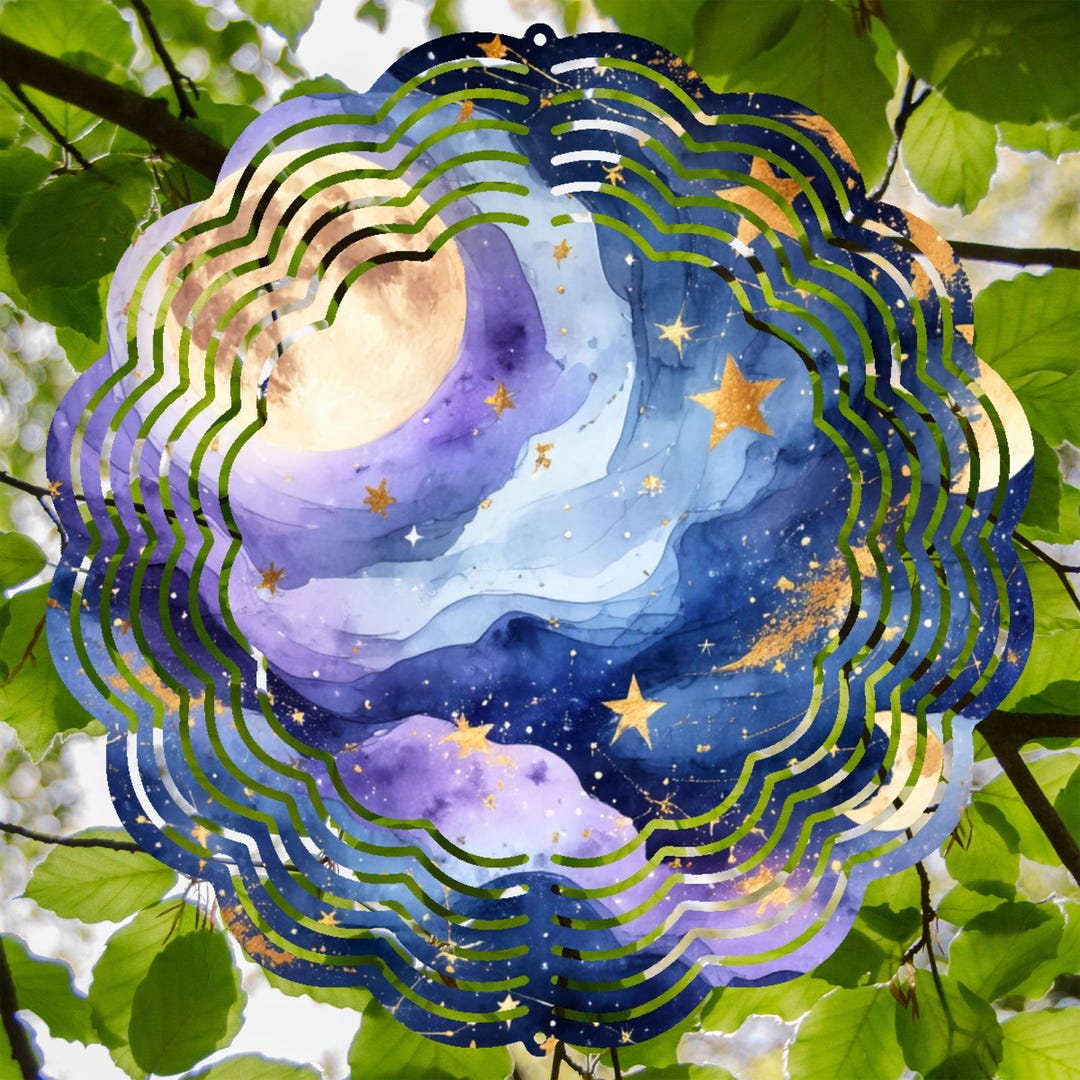 Watercolor Galaxy Wind Spinner: Moon, Stars, Celestial Garden Decor - Etsy
