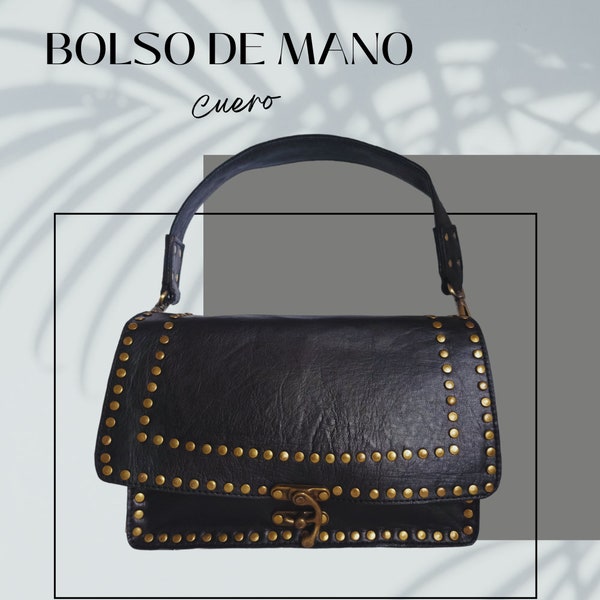 Bolso de Mano en Cuero y tachuelas metálicas