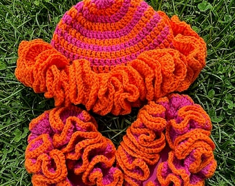 set | crochet flip flops + ruffle bucket hat