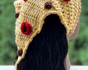 Bandana de pizza tejida a crochet para amantes de la carne
