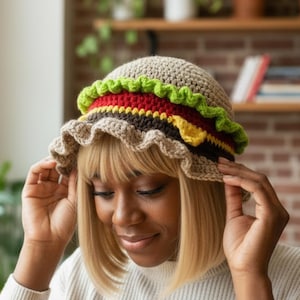 crochet cheeseburger ruffle hat