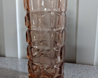 Vintage French Luminarc Rosaline Pink Glass Cube Cut Vase