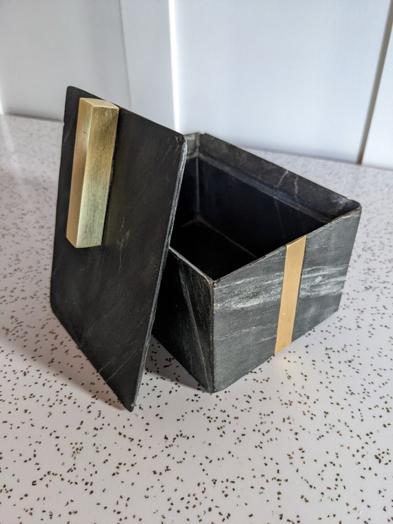 West Elm Marble and Brass Inlay Box - image 2