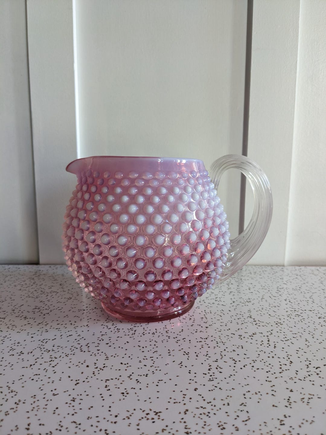 Stunning Vintage Pink Opalescent Fenton Hobnail Glass Pitcher - Jug ...