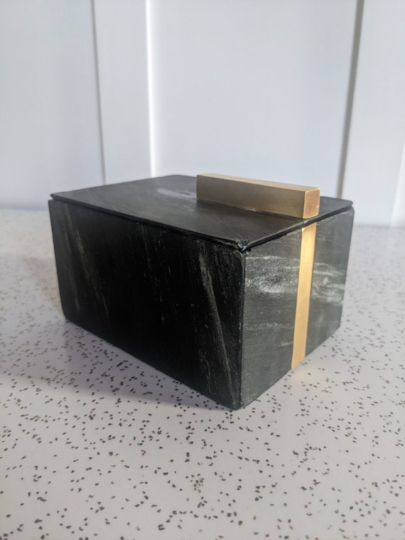 West Elm Marble and Brass Inlay Box - image 3