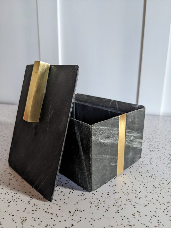 West Elm Marble and Brass Inlay Box - image 9