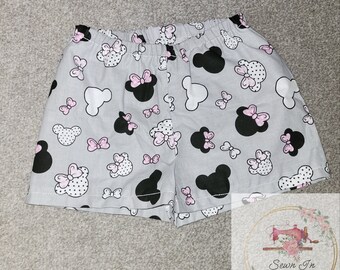 Handmade Bespoke Shorts Pyjamas Inspired By Mickey Minnie Mouse Cotton Fabric. Girls Boys Unisex Age 3.