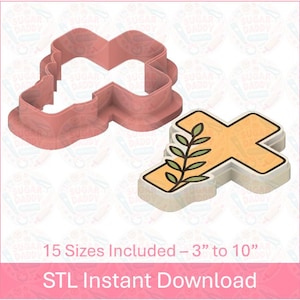 Cross with Olive Branch Cookie Cutter STL File Instant Download
