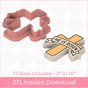 Easter &#39;He is Risen&#39; Cross Cookie Cutter STL File Instant Download