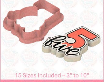 誕生日の数字「5」と筆記体のクッキーカッター STL ファイル、すぐにダウンロード