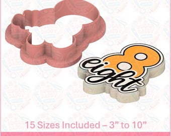 誕生日の数字「8」と筆記体のクッキーカッター STL ファイル、すぐにダウンロード