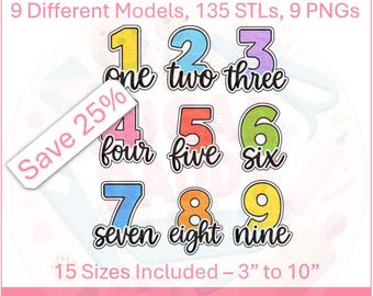 誕生日の数字 *バリューバンドル* 筆記体文字クッキーカッター付き STL ファイル 即時ダウンロード