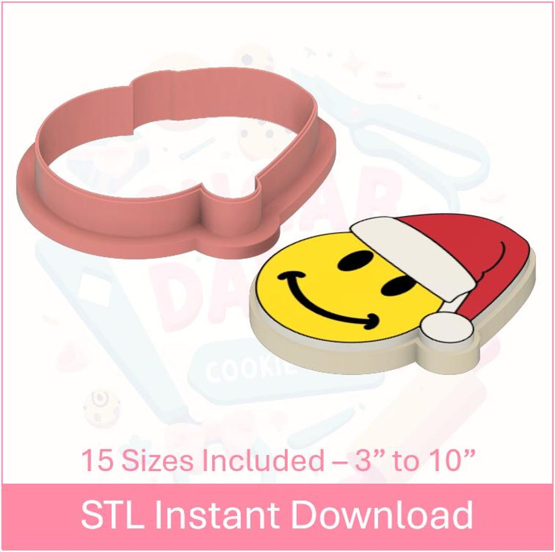 Christmas Smiley Face Santa Hat Cookie Cutter STL File Instant Download ...