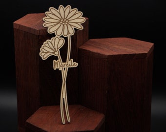 Marcador de madera, grabado con láser, regalo personalizado, motivo floral