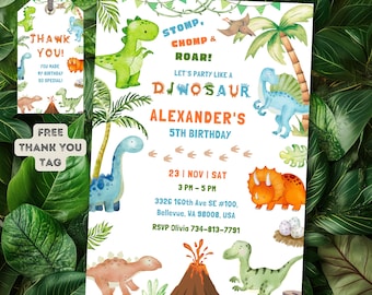 Editable Dinosaur Birthday Invitation, Stomp Chomp And Roar Invite, Boy Dino T-Rex Party