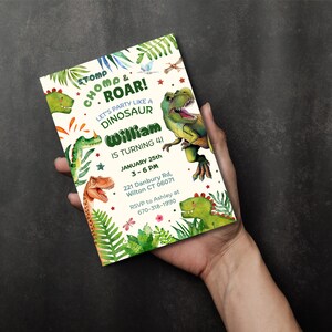 Editable Dinosaur Birthday Invitation, Dino Invite, Stomp Chomp Roar Jurassic Party, T-Rex Birthday, Digital image 4