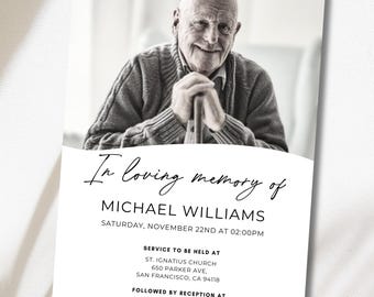 Editable Funeral Photo Invitation Announcement, Memorial Service Invite, Funeral Evite, Celebration of Life