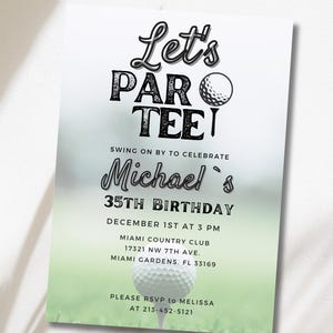 Editable Golf Birthday Invitation, Let&#39;s Par-Tee Birthday Invite, Adult Golf Invite, Sport Party, Printable Template, Digital Download