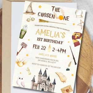 Editable The Chosen One Wizard Birthday Invitation, Magic School Wizardry Theme Invites, Magician First Bday, Digital Invitation, Canva